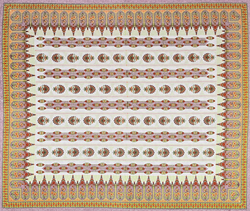 Yellow White Ethnic Motifs Cotton 220 TC King Bedsheet With 2 Zipper Pillow Covers - King Size by House of Ree