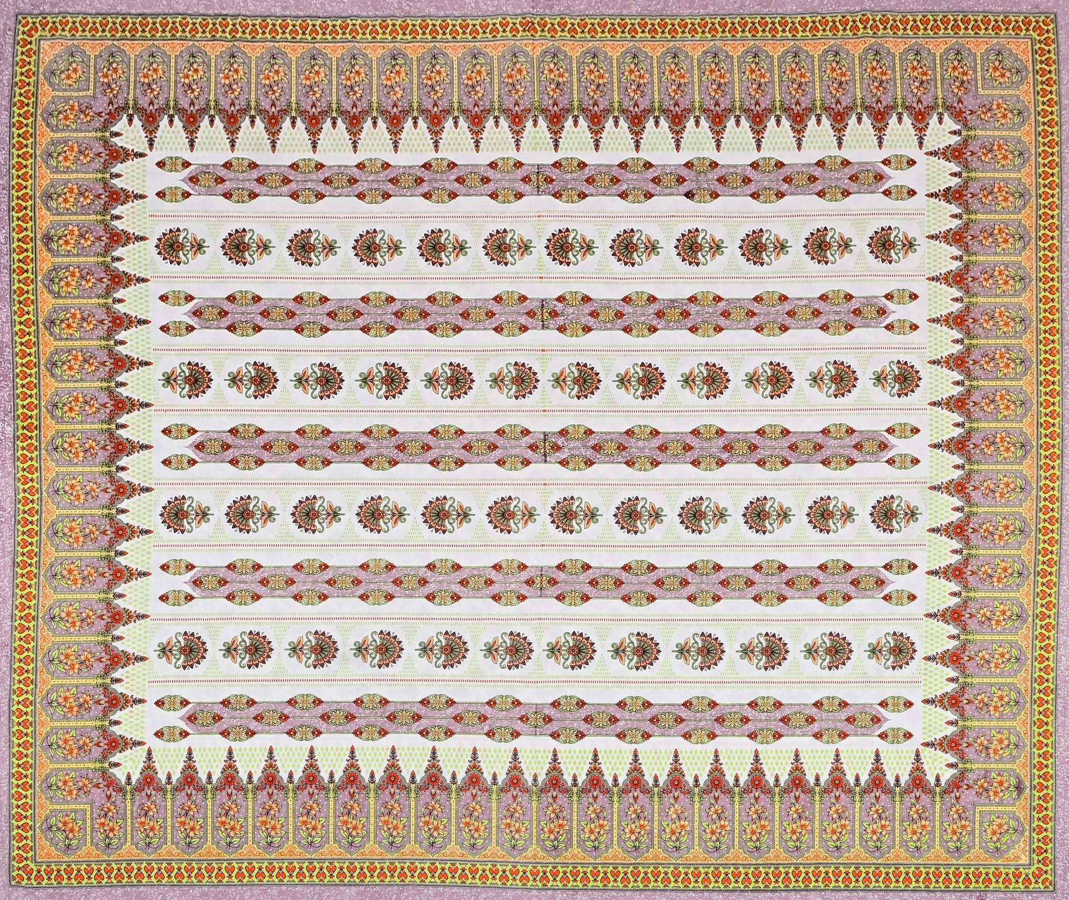 Yellow White Ethnic Motifs Cotton 220 TC King Bedsheet With 2 Zipper Pillow Covers - King Size by House of Ree