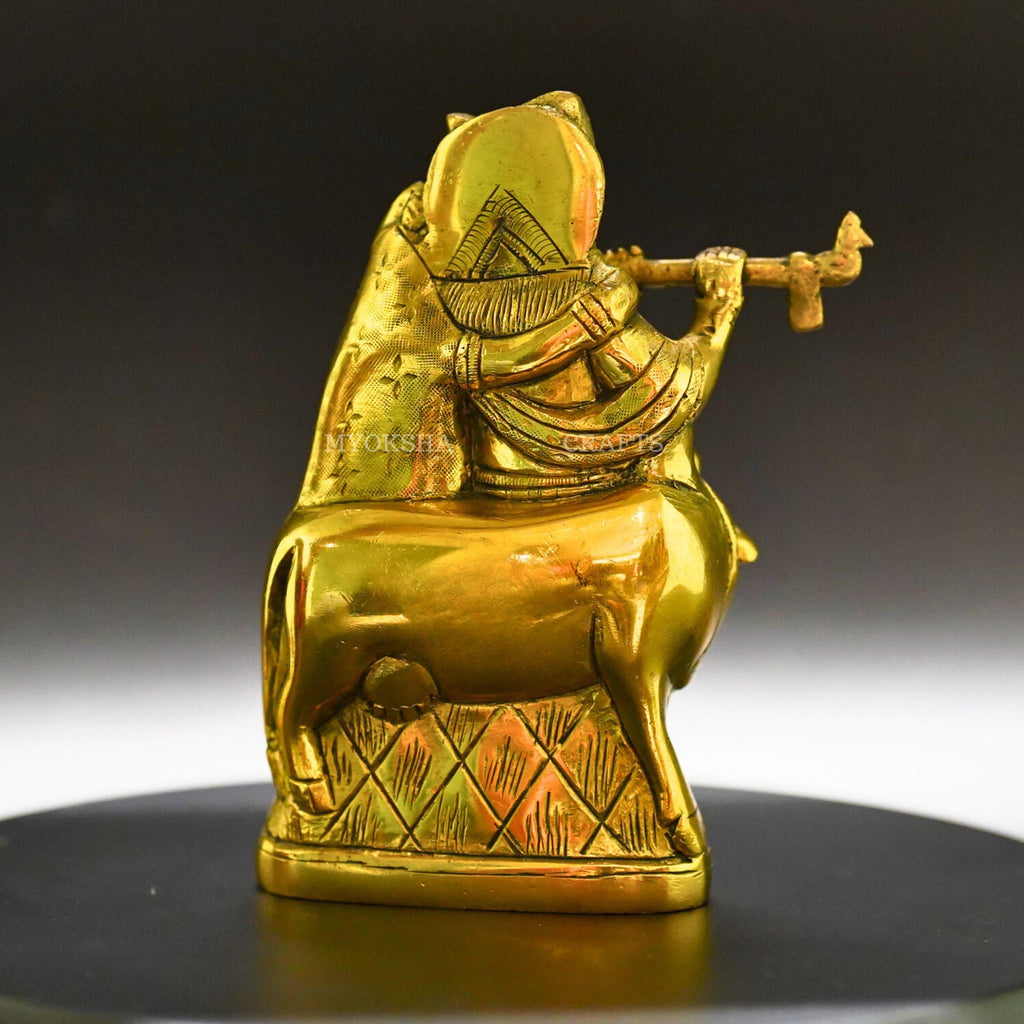 Radha Krishna with Cow Brass Idol - Symbol of Divine Love