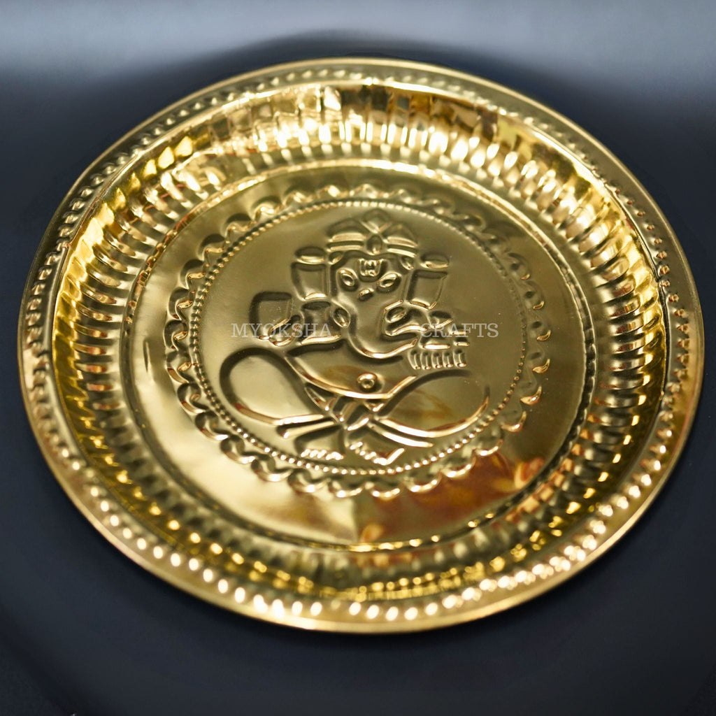 Brass Ganesh Plate Aarthi: Embrace Divine Blessings and Remover of Obstacles