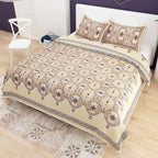 Red White Ethnic Motifs Cotton 200TC King Bedsheet With 2 Zipper Pillow Covers - King Size by House of Ree