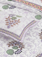 White Purple Ethnic Motifs Cotton 300TC King Bedsheet With 2 Zipper Pillow Covers - Super King Size by House of Ree