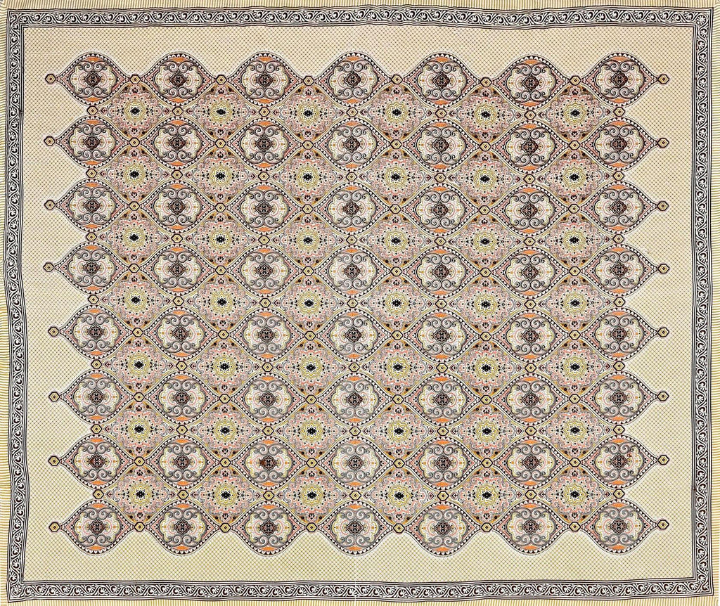 Red White Ethnic Motifs Cotton 200TC King Bedsheet With 2 Zipper Pillow Covers - King Size by House of Ree