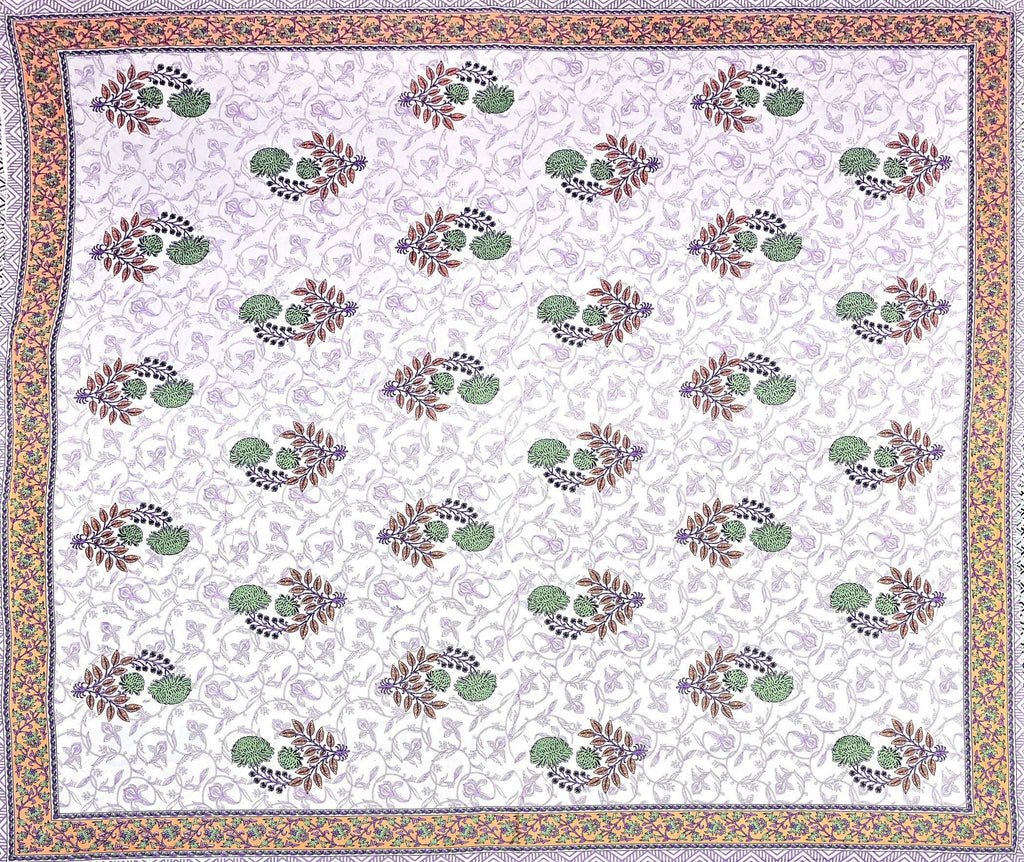 White Purple Ethnic Motifs Cotton 300TC King Bedsheet With 2 Zipper Pillow Covers - Super King Size by House of Ree