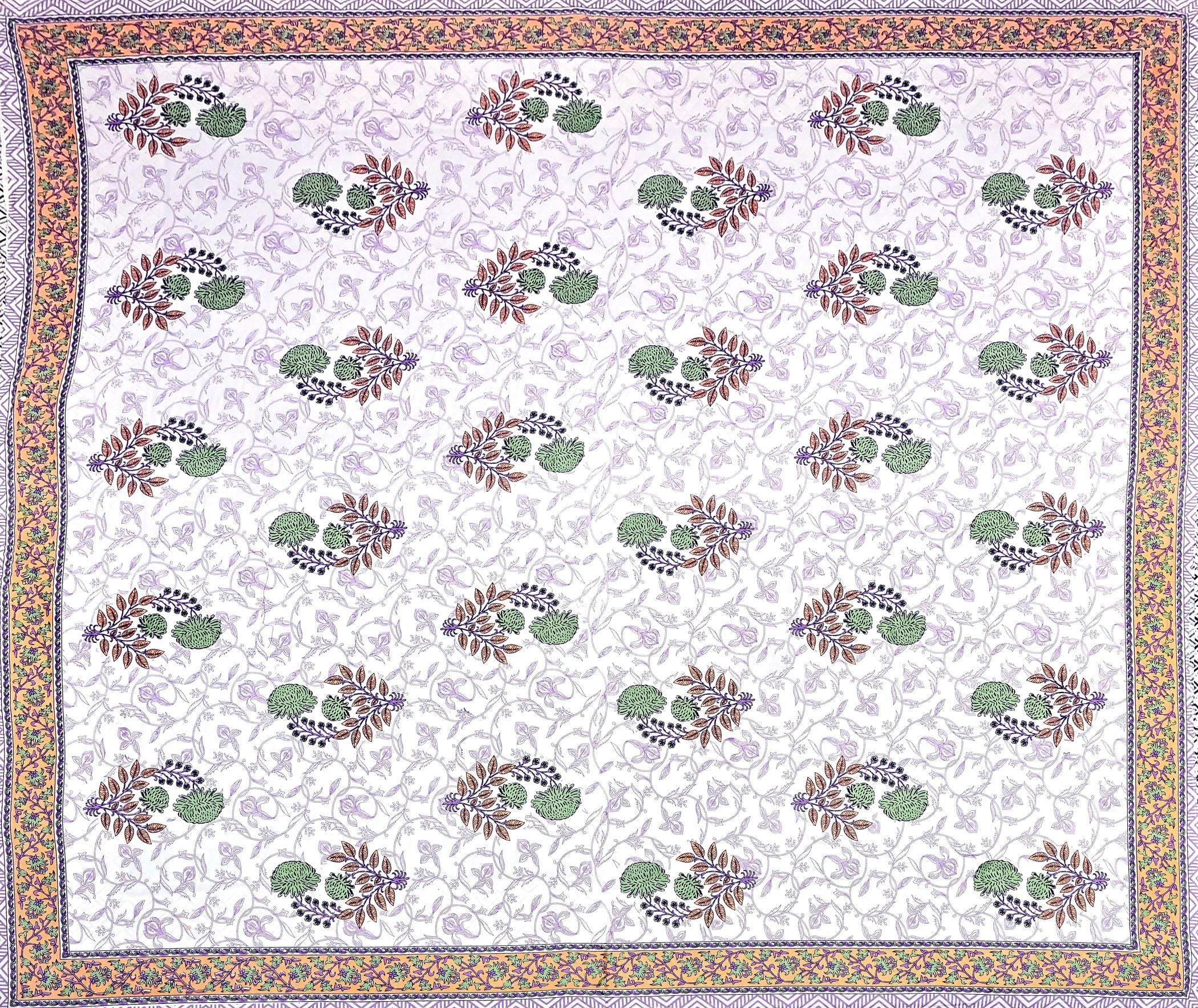 White Purple Ethnic Motifs Cotton 300TC King Bedsheet With 2 Zipper Pillow Covers - Super King Size by House of Ree