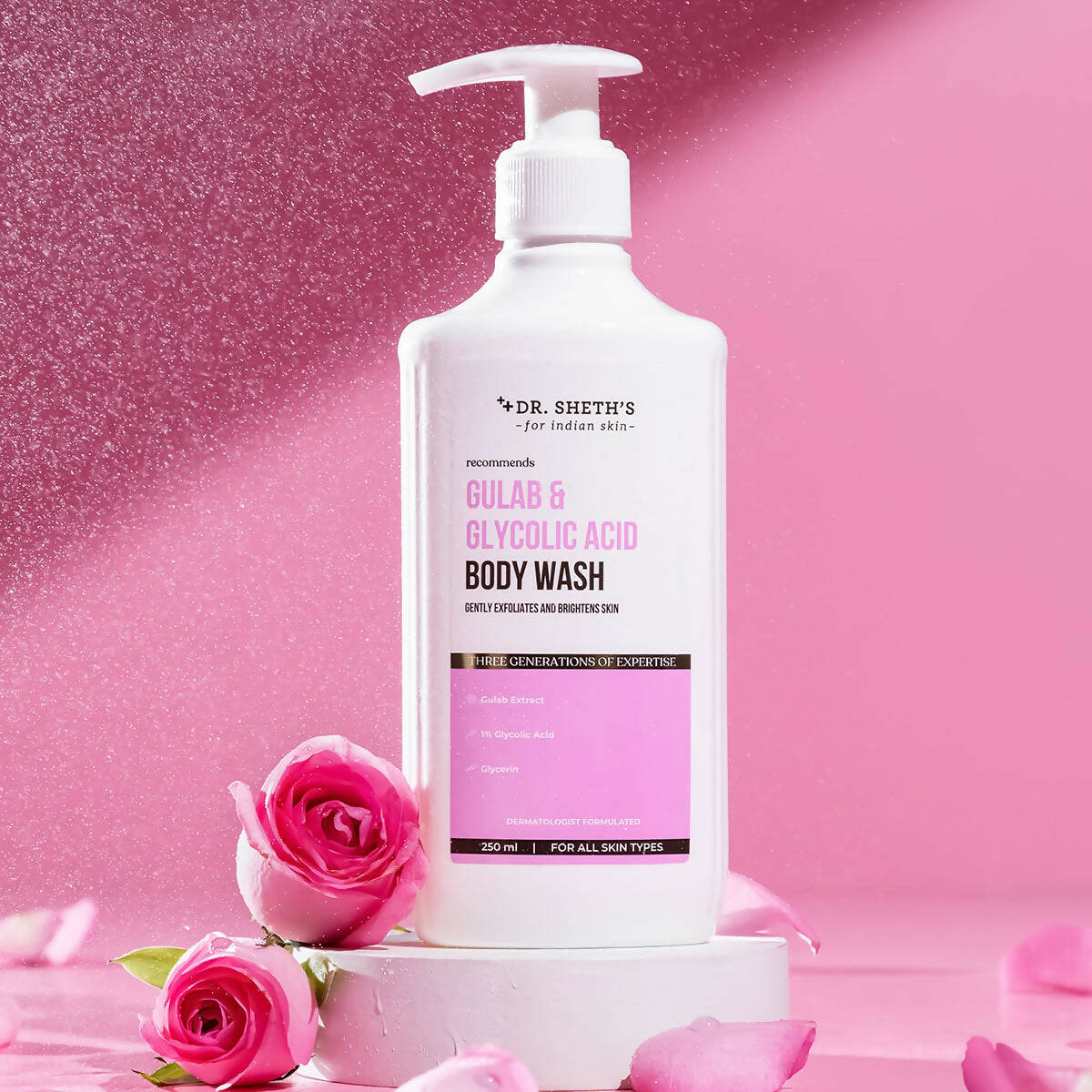 Dr. Sheth's Gulab & Glycolic Acid Exfoliating Body Wash For Smoother Even-Toned Skin With Gulab Extract For All Skin Types