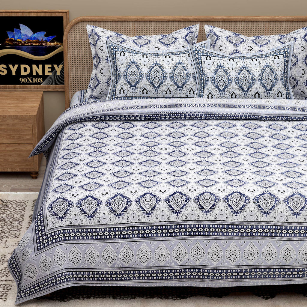 Pink Ethnic Motifs Cotton 200TC King Bedsheet With 2 Zipper Pillow Covers - King Size by House of Ree