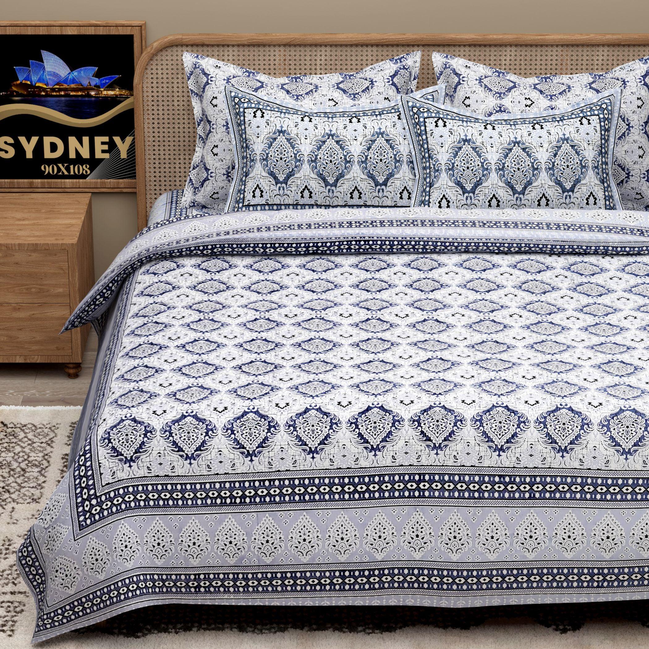 Pink Ethnic Motifs Cotton 200TC King Bedsheet With 2 Zipper Pillow Covers - King Size by House of Ree