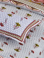 Yellow White Ethnic Motifs Cotton 200TC King Bedsheet With 2 Zipper Pillow Covers - King Size by House of Ree