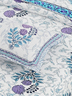 White Blue Ethnic Motifs Cotton 300TC King Bedsheet With 2 Zipper Pillow Covers - Super King Size by House of Ree