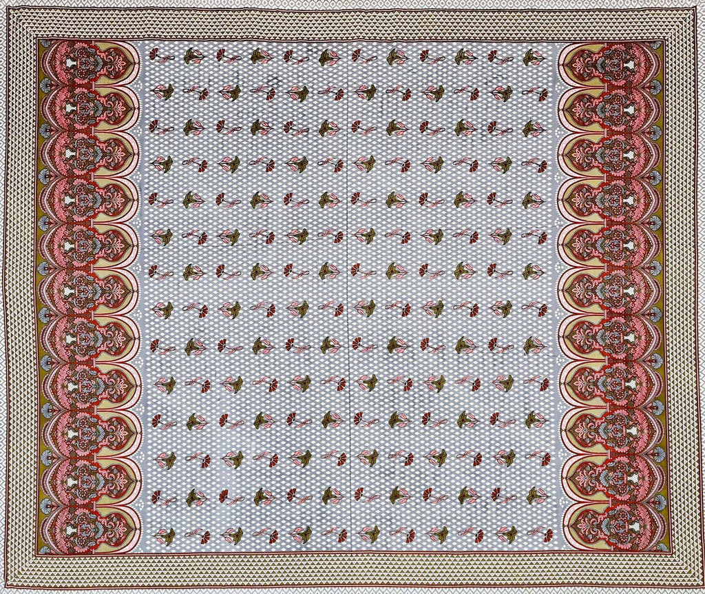 Yellow White Ethnic Motifs Cotton 200TC King Bedsheet With 2 Zipper Pillow Covers - King Size by House of Ree