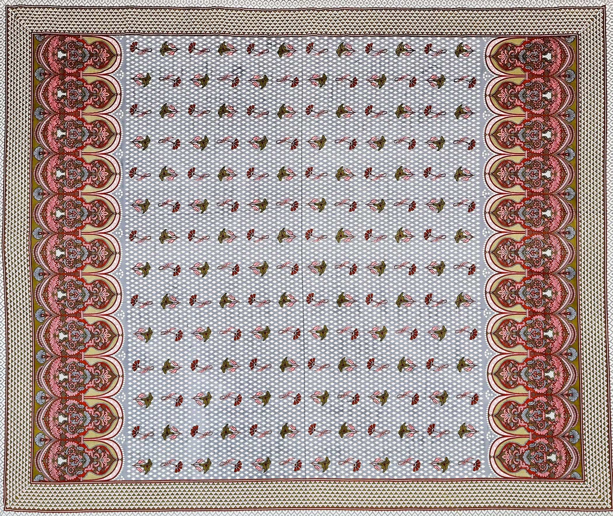 Yellow White Ethnic Motifs Cotton 200TC King Bedsheet With 2 Zipper Pillow Covers - King Size by House of Ree