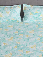 Story@home Arena Blue & Gold-Toned Printed 180 TC Bedsheet & Pillow Covers