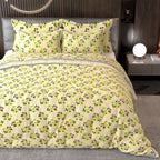 Yellow Ethnic Motifs Cotton 220 TC King Bedsheet With 2 Zipper Pillow Covers - King Size by House of Ree