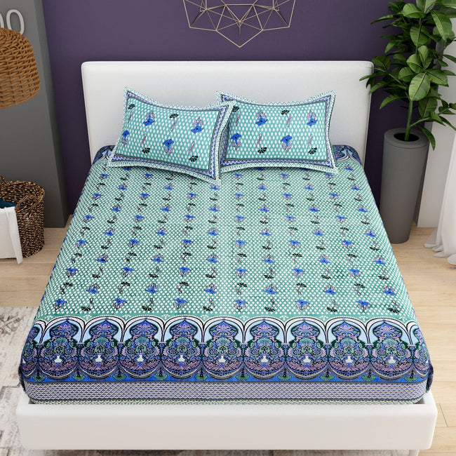 Purple Ethnic Motifs Cotton 200TC King Bedsheet With 2 Zipper Pillow Covers - King Size by House of Ree Hover Image