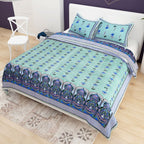 Purple Ethnic Motifs Cotton 200TC King Bedsheet With 2 Zipper Pillow Covers - King Size by House of Ree