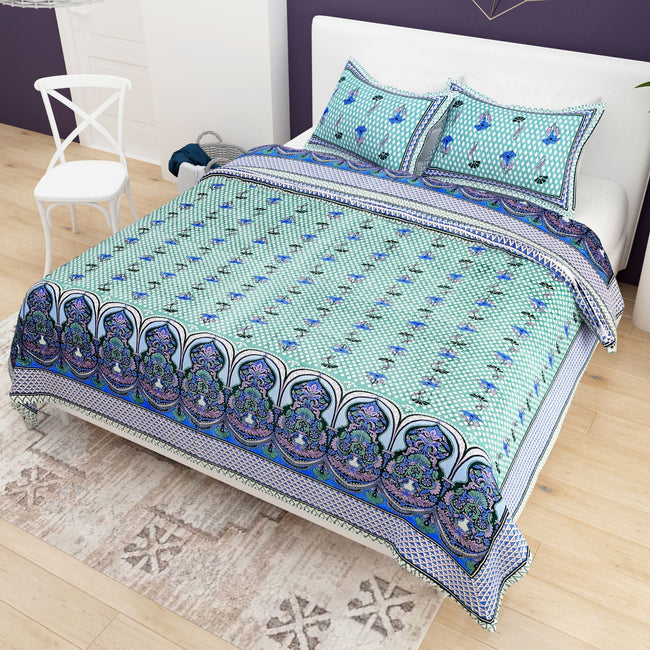 Purple Ethnic Motifs Cotton 200TC King Bedsheet With 2 Zipper Pillow Covers - King Size by House of Ree Main Image