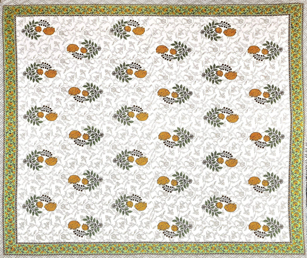 White Blue Ethnic Motifs Cotton 300TC Bedsheet With 2 Zipper Pillow Covers - Super King Size by House of Ree