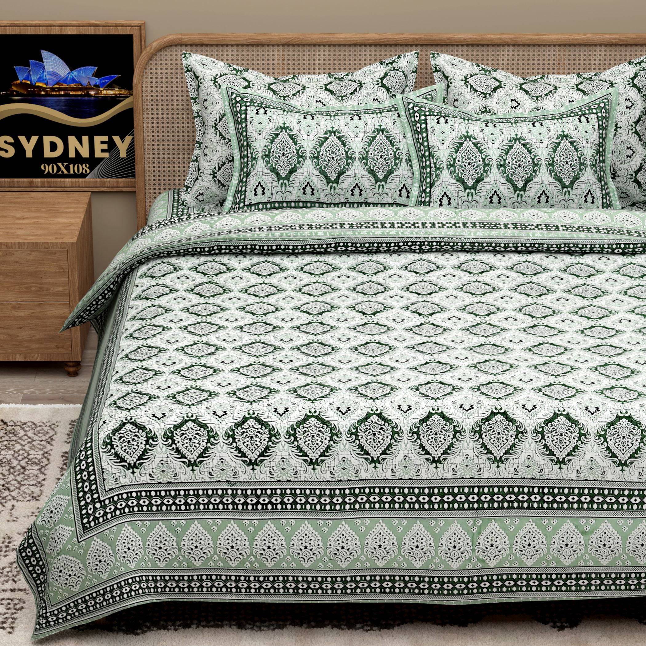 Yellow Ethnic Motifs Cotton 200TC King Bedsheet With 2 Zipper Pillow Covers - King Size by House of Ree