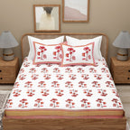 White Blue Ethnic Motifs Cotton Bedsheet With 2 Zipper Pillow Covers - Super King Size by House of Ree