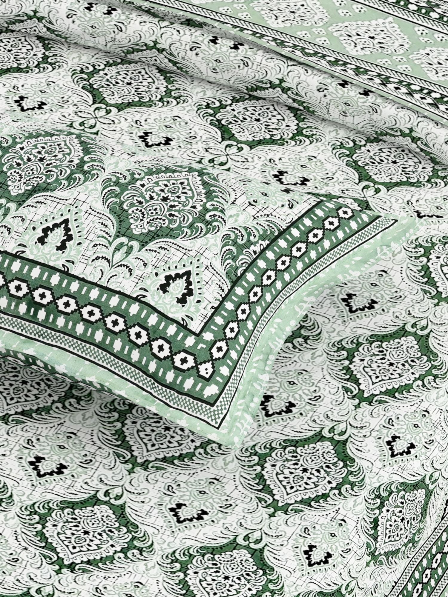 Yellow Ethnic Motifs Cotton 200TC King Bedsheet With 2 Zipper Pillow Covers - King Size by House of Ree