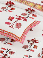 White Blue Ethnic Motifs Cotton Bedsheet With 2 Zipper Pillow Covers - Super King Size by House of Ree