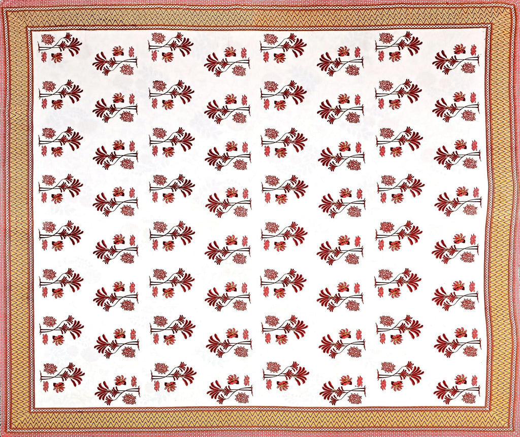 White Blue Ethnic Motifs Cotton Bedsheet With 2 Zipper Pillow Covers - Super King Size by House of Ree