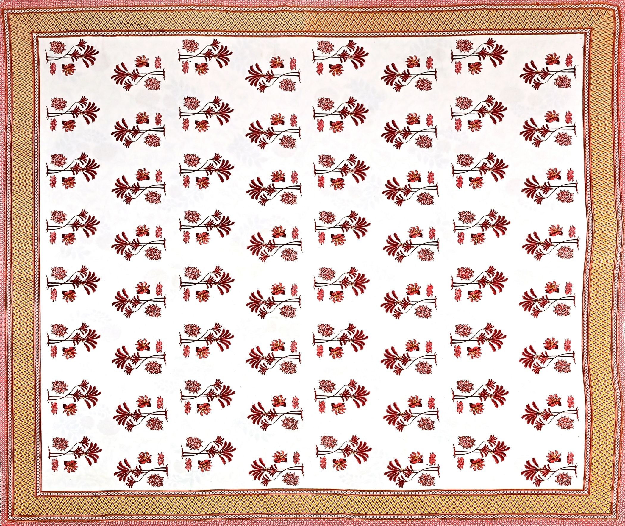 White Blue Ethnic Motifs Cotton Bedsheet With 2 Zipper Pillow Covers - Super King Size by House of Ree