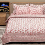 White Brown Ethnic Motifs Cotton 200TC King Bedsheet With 2 Zipper Pillow Covers - King Size by House of Ree