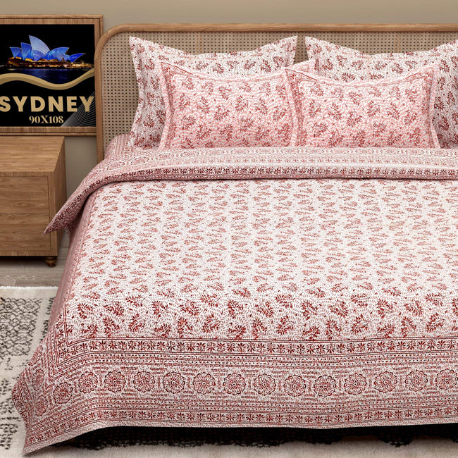 White Brown Ethnic Motifs Cotton 200TC King Bedsheet With 2 Zipper Pillow Covers - King Size by House of Ree Main Image