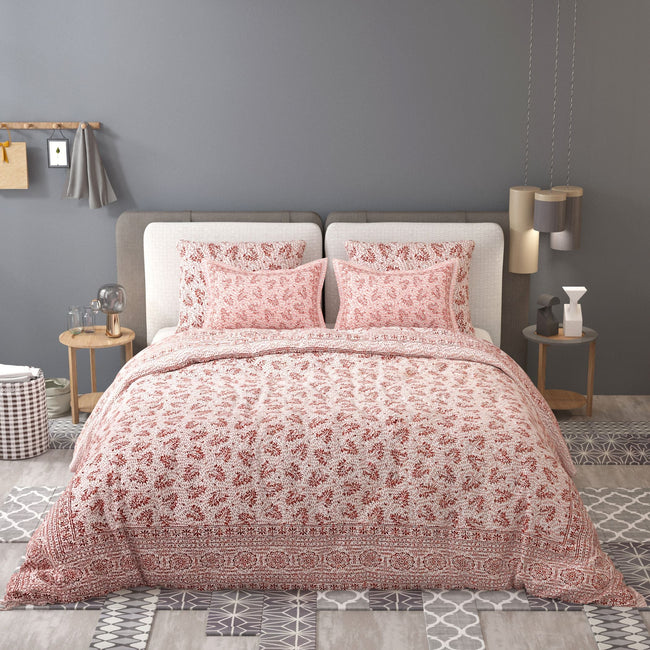 White Brown Ethnic Motifs Cotton 200TC King Bedsheet With 2 Zipper Pillow Covers - King Size by House of Ree Hover Image