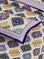 Purple White Ethnic Motifs Cotton 300 TC King Bedsheet With 2 Zipper Pillow Covers - Super King Size by House of Ree