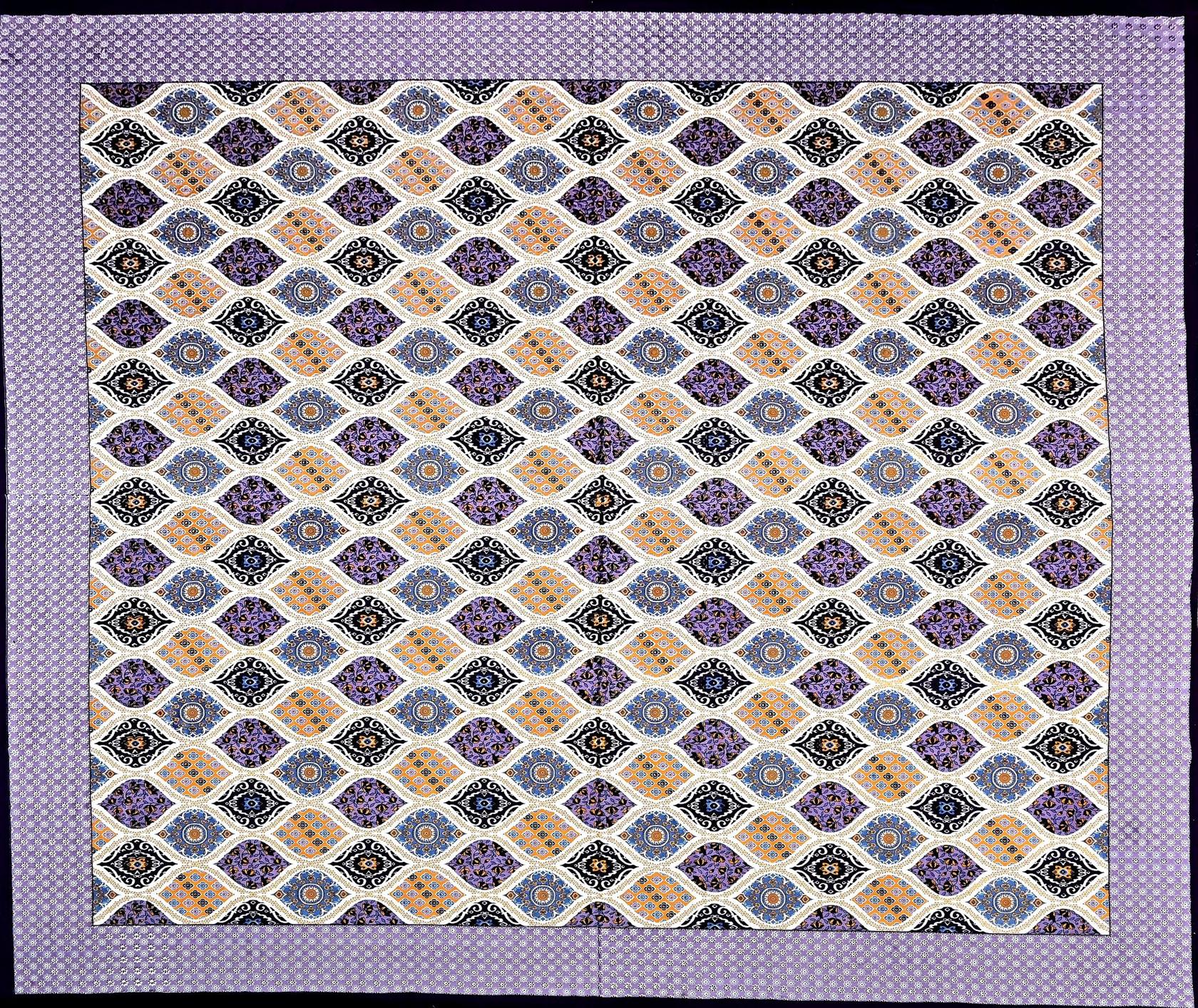 Purple White Ethnic Motifs Cotton 300 TC King Bedsheet With 2 Zipper Pillow Covers - Super King Size by House of Ree