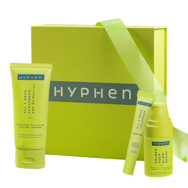 Hyphen By Kriti Sanon Daily Glow Essentials Gift Kit with Complete Skin Care Routine, with Face Serum, Moisturizing Sunscreen SPF & Lip Balm