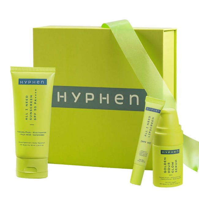 Hyphen By Kriti Sanon Daily Glow Essentials Gift Kit with Complete Skin Care Routine, with Face Serum, Moisturizing Sunscreen SPF & Lip Balm Hover Image
