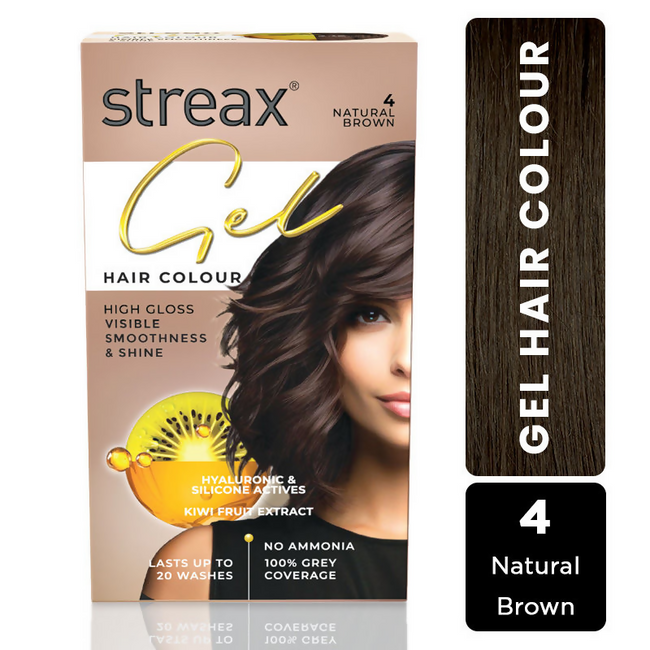 Streax Gel No Ammonia 100% Grey Coverage Hair Color - Natural Brown 4 Main Image