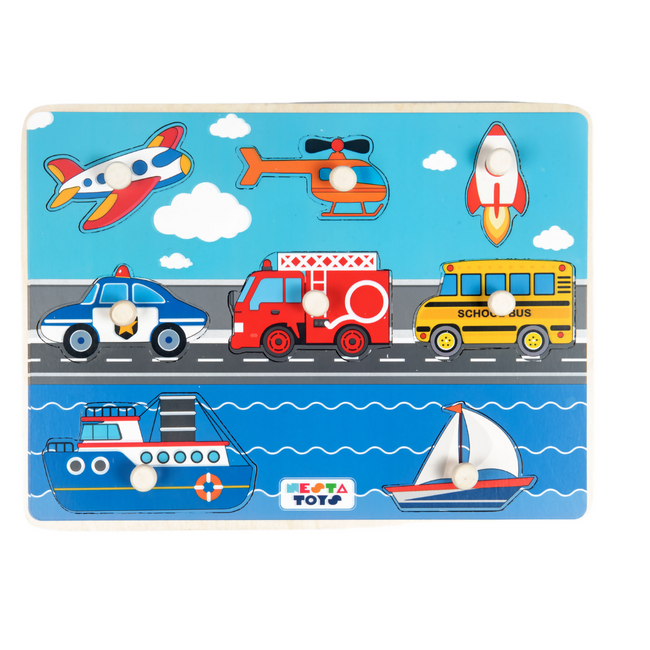 Nesta Toys Wooden Vehicle Knob Puzzle (8 Pcs) Hover Image