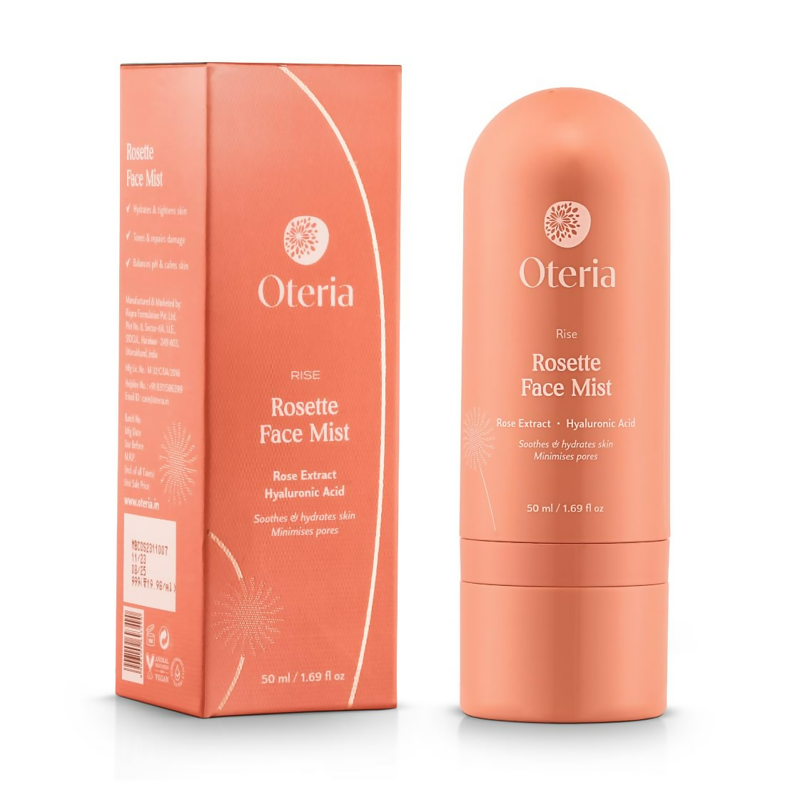Oteria Luxury Rosette Face Mist Toner with Rose Water & Hyaluronic Acid, Toning Solution For Glowing Skin