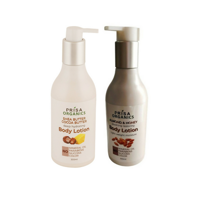 Prisa Organics Shea & Cocoa Butter Body Lotion and Almond & Honey Body Lotion Combo Hover Image
