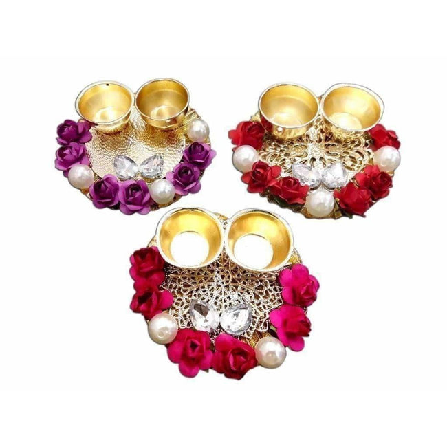 Fancy Haldi Kumkum Holders with Roses and Pearls - 1 Piece Hover Image