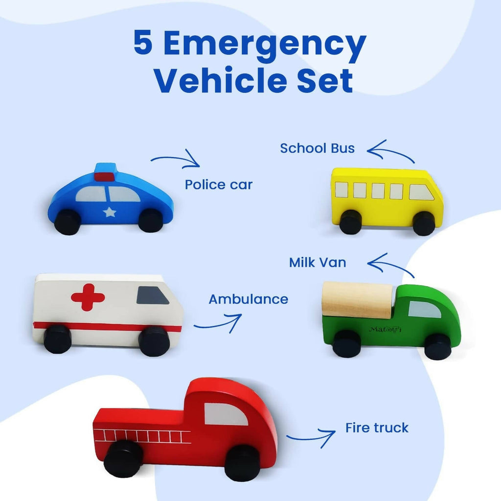 Matoyi Wooden Emergency Toy Vehicle Set of 5
