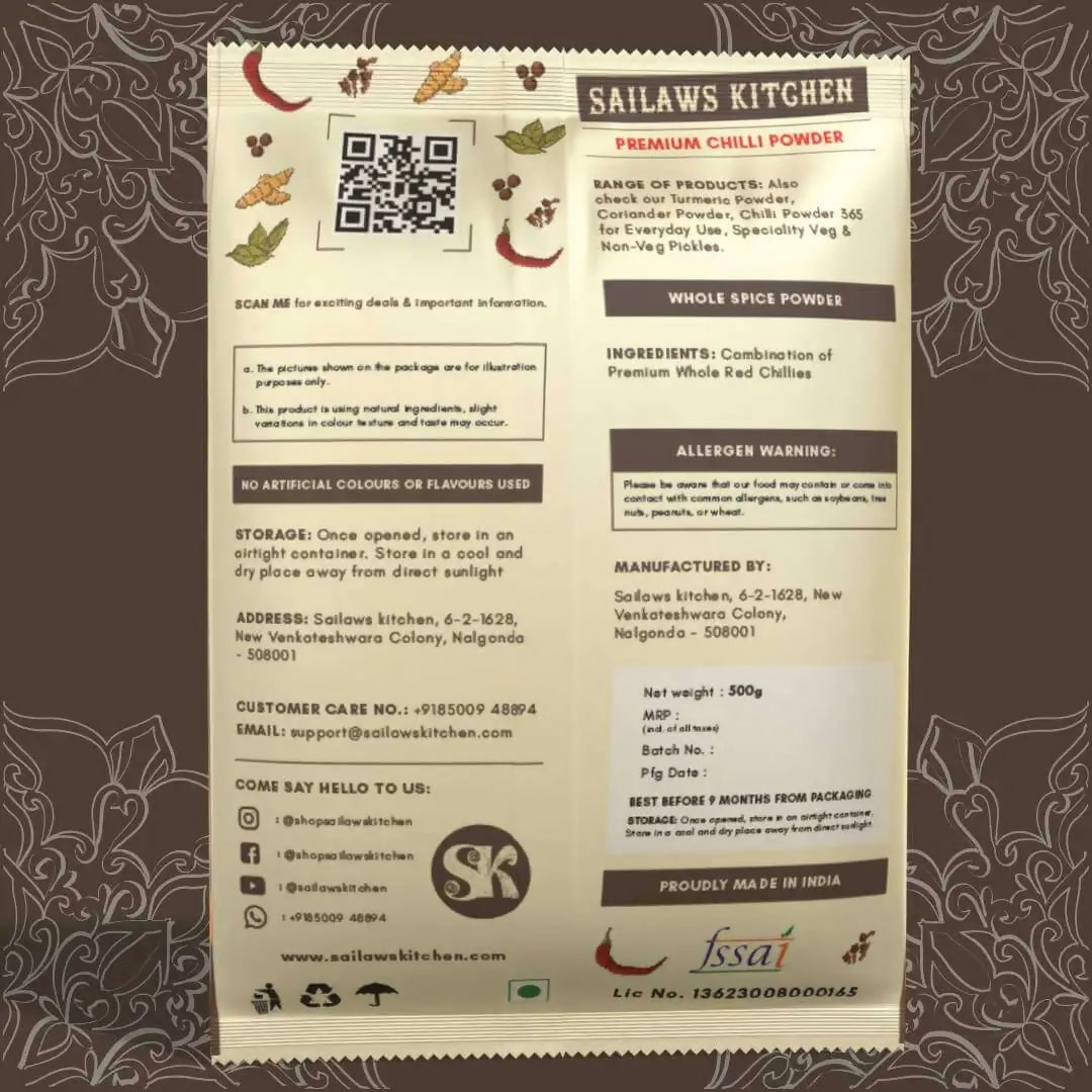 Sailaws Kitchen Premium Chilli Powder (Karam Powder)