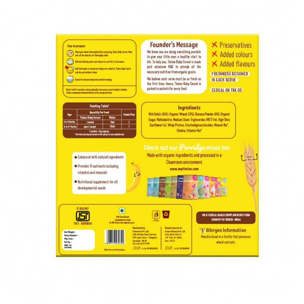 Timios Organic Wheat Banana Baby Cereal