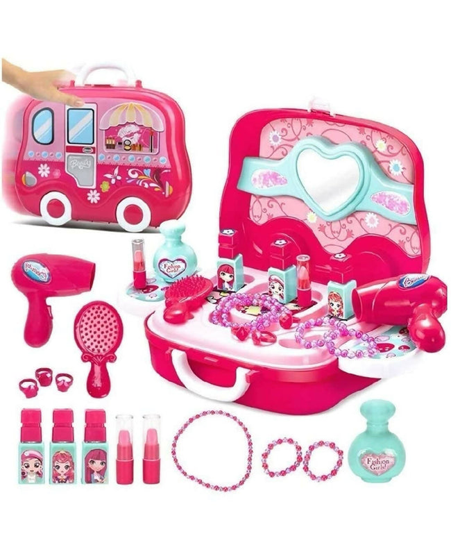 Sardar Ji Ki Dukan Beauty Make Up Case And Cosmetic Set Suitcase With Makeup Accessories For Children Girls- Pink,Plastic,Pack Of 1 Set Hover Image