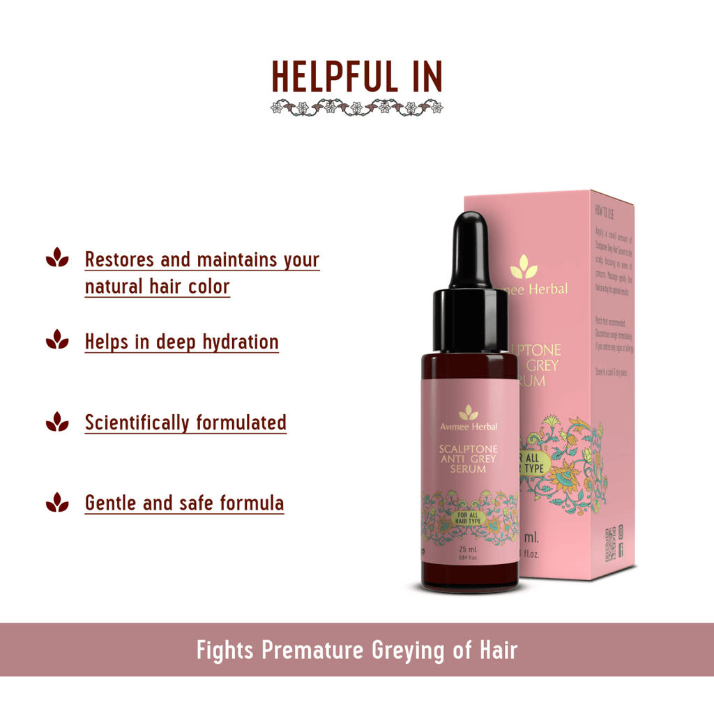 Avimee Herbal Anti Grey Hair Combo - Keshkrishna Hair Oil And Scalptone Grey Hair Serum, Restores Natural Color