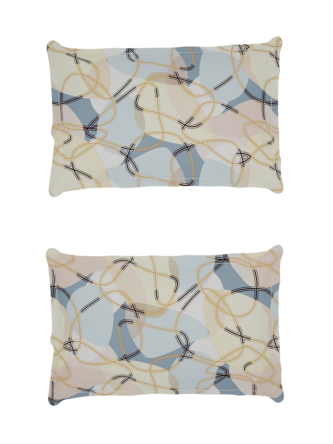 Story@home Arena Cream-Coloured & Grey Printed 180 TC Bedsheet & Pillow Covers