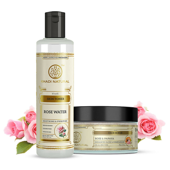 Khadi Natural Rose & Papaya Face Scrub + Rosewater Skin Toner Hover Image