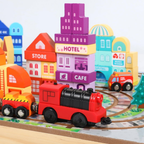 Nesta Toys Wooden Train Set with Building Blocks, Montessori Toys, City Building Toy, Cars & Vehicle Toys for Kids