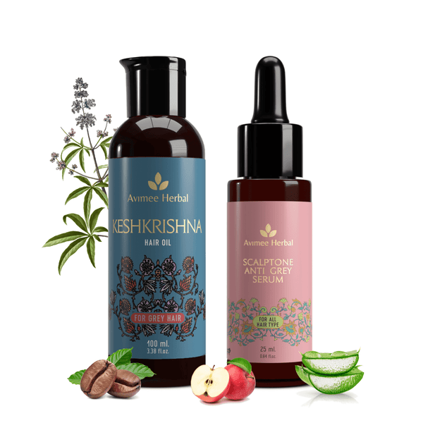 Avimee Herbal Anti Grey Hair Combo - Keshkrishna Hair Oil And Scalptone Grey Hair Serum, Restores Natural Color
