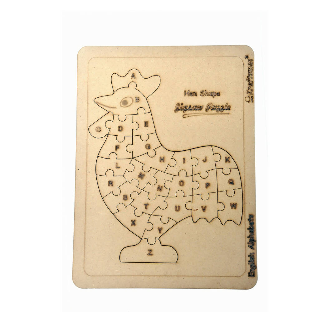 Kraftsman English Alphabets Wooden Jigsaw Puzzles Hen/Cock Shape Puzzle | Color Kit Included
